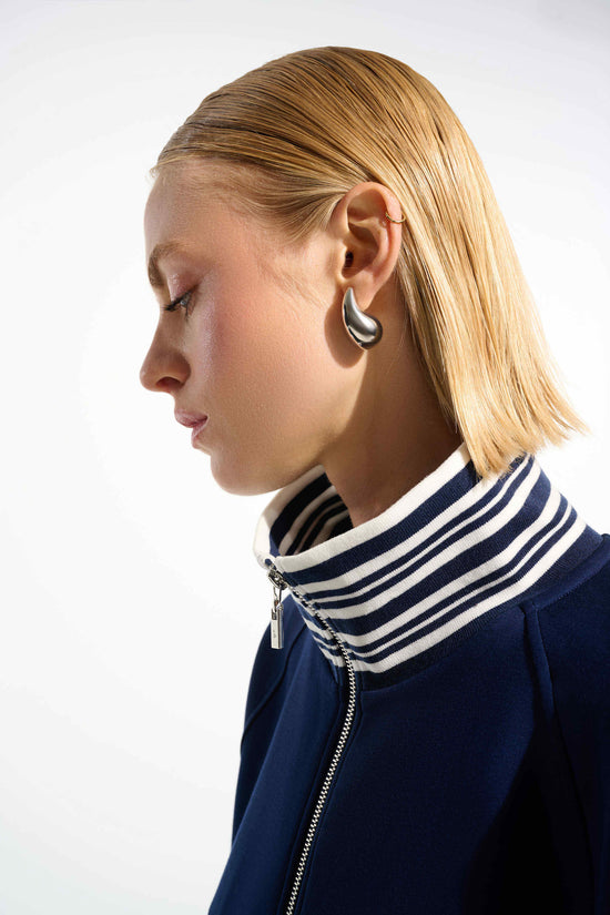 Joseph Ribkoff Indigo Scuba Jersey Jacket With Funnel Collar 261617