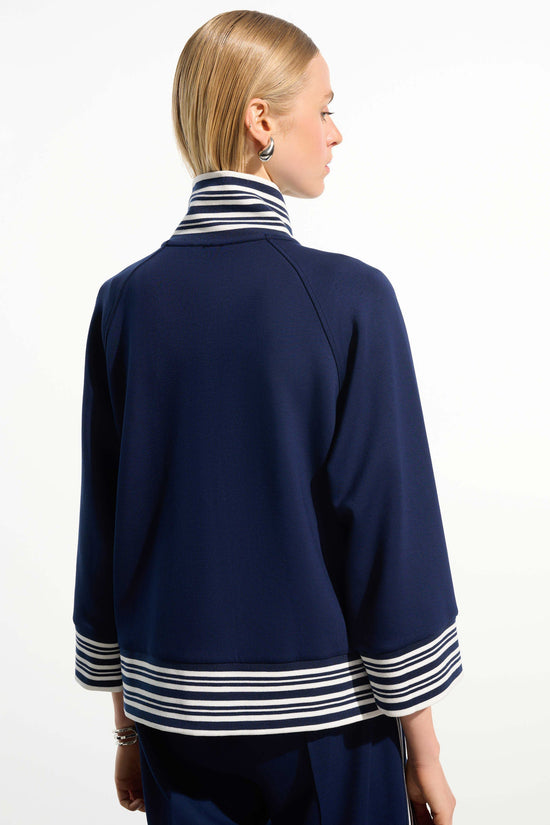 Joseph Ribkoff Indigo Scuba Jersey Jacket With Funnel Collar 261617