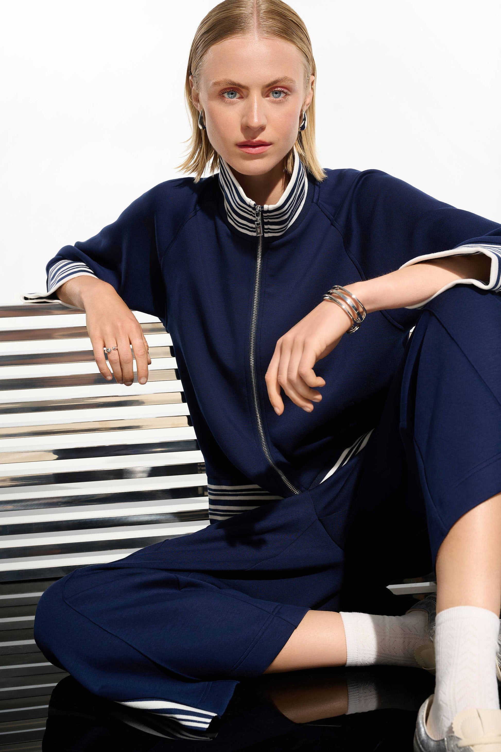 Joseph Ribkoff Indigo Scuba Jersey Jacket With Funnel Collar 261617