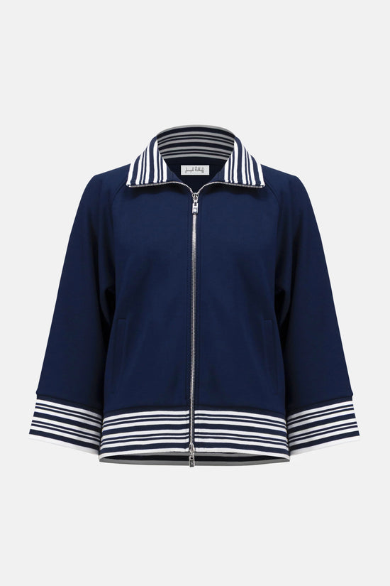 Joseph Ribkoff Indigo Scuba Jersey Jacket With Funnel Collar 261617