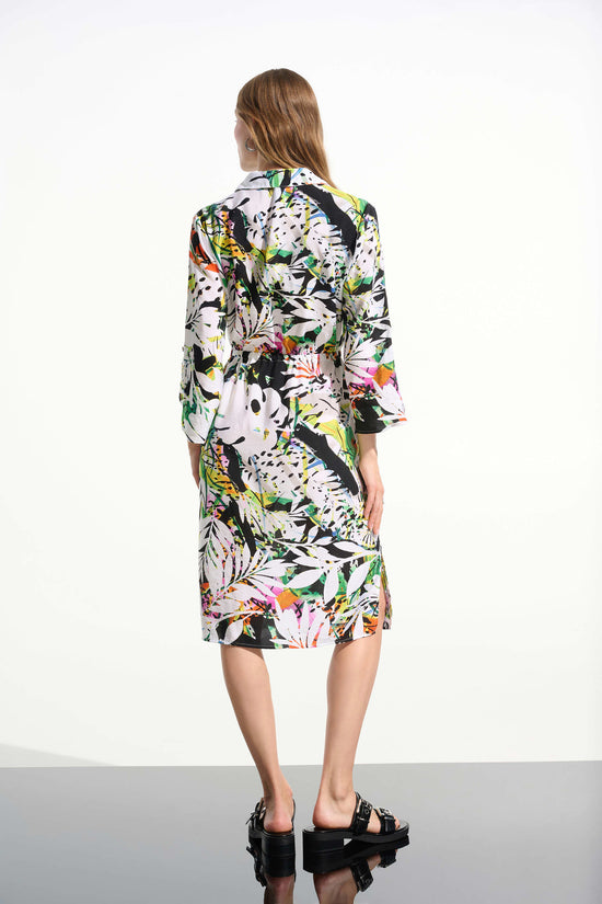 Joseph Ribkoff Vanilla Crinkled Woven Tropical Print Shirt Dress 261623