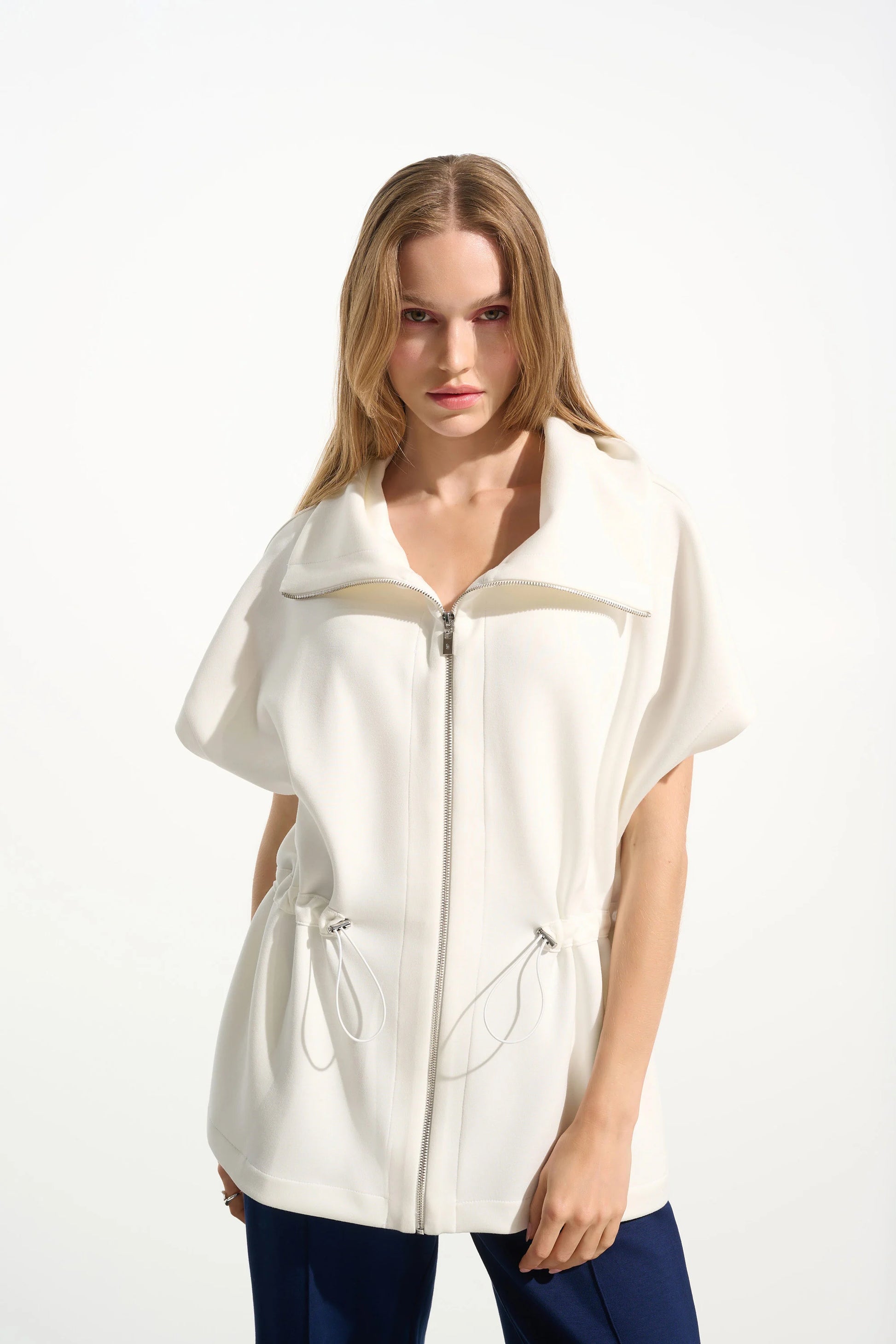 Joseph Ribkoff Off-White Scuba Jersey Boxy Jacket With Drawstring Waist 261638