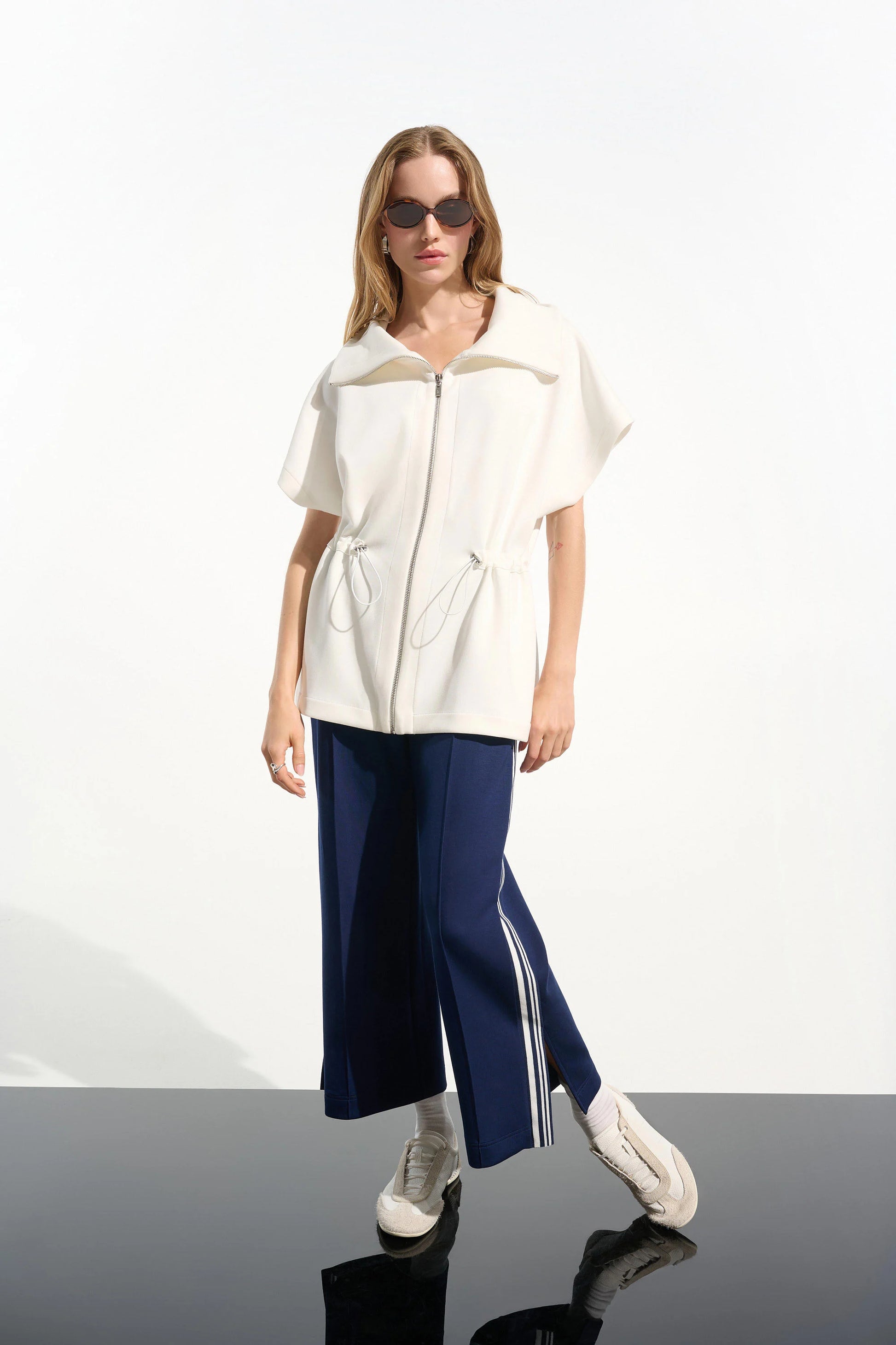 Joseph Ribkoff Off-White Scuba Jersey Boxy Jacket With Drawstring Waist 261638