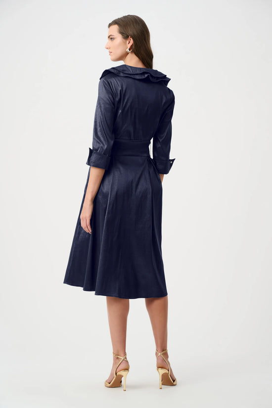 Joseph Ribkoff Midnight Blue Stretch Taffeta Fit And Flare Dress With Lapel Collar