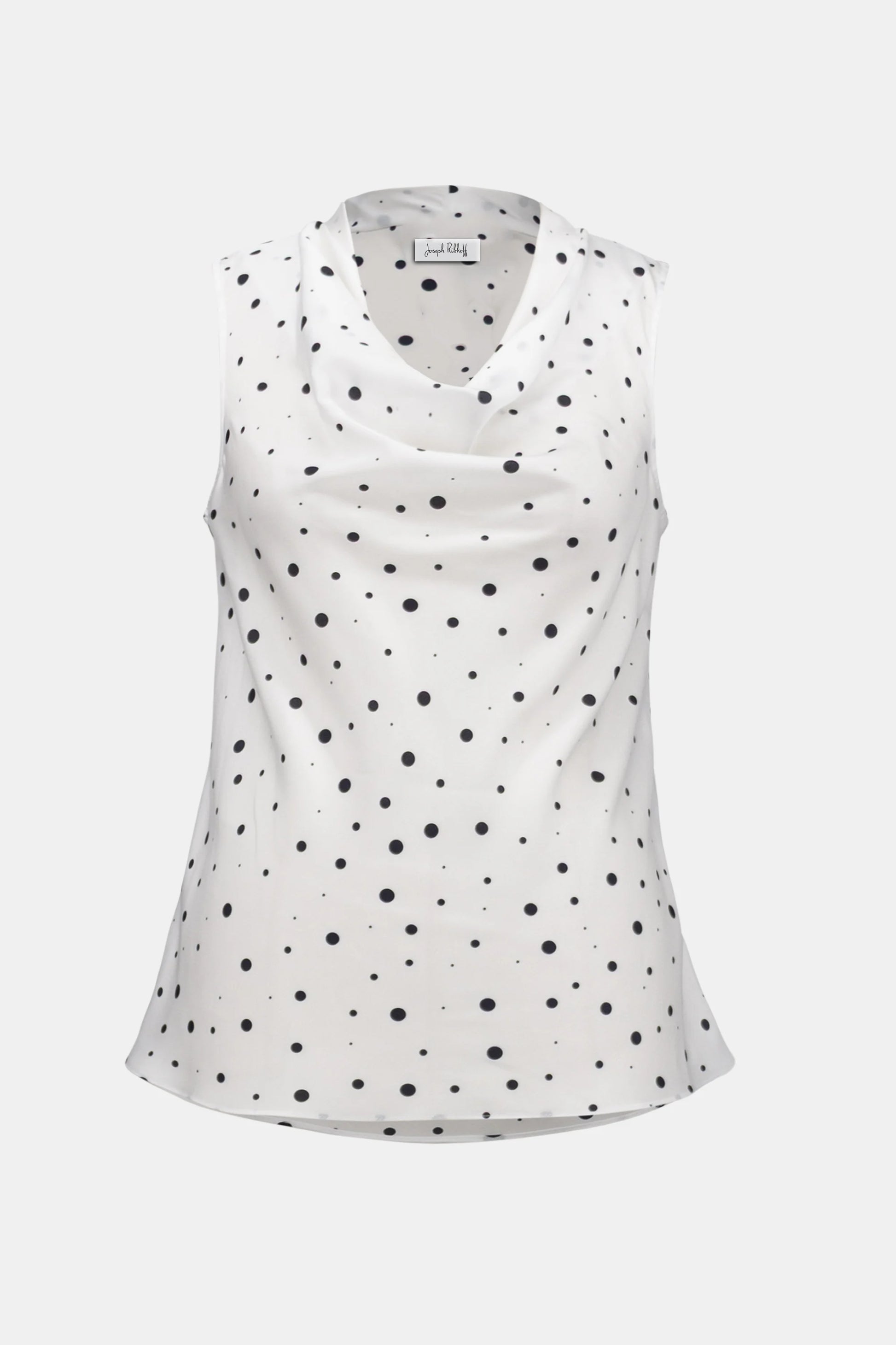 Joseph Ribkff Vanilla Recycled Satin Dot Print Sleeveless Cowl Neck Top 261746