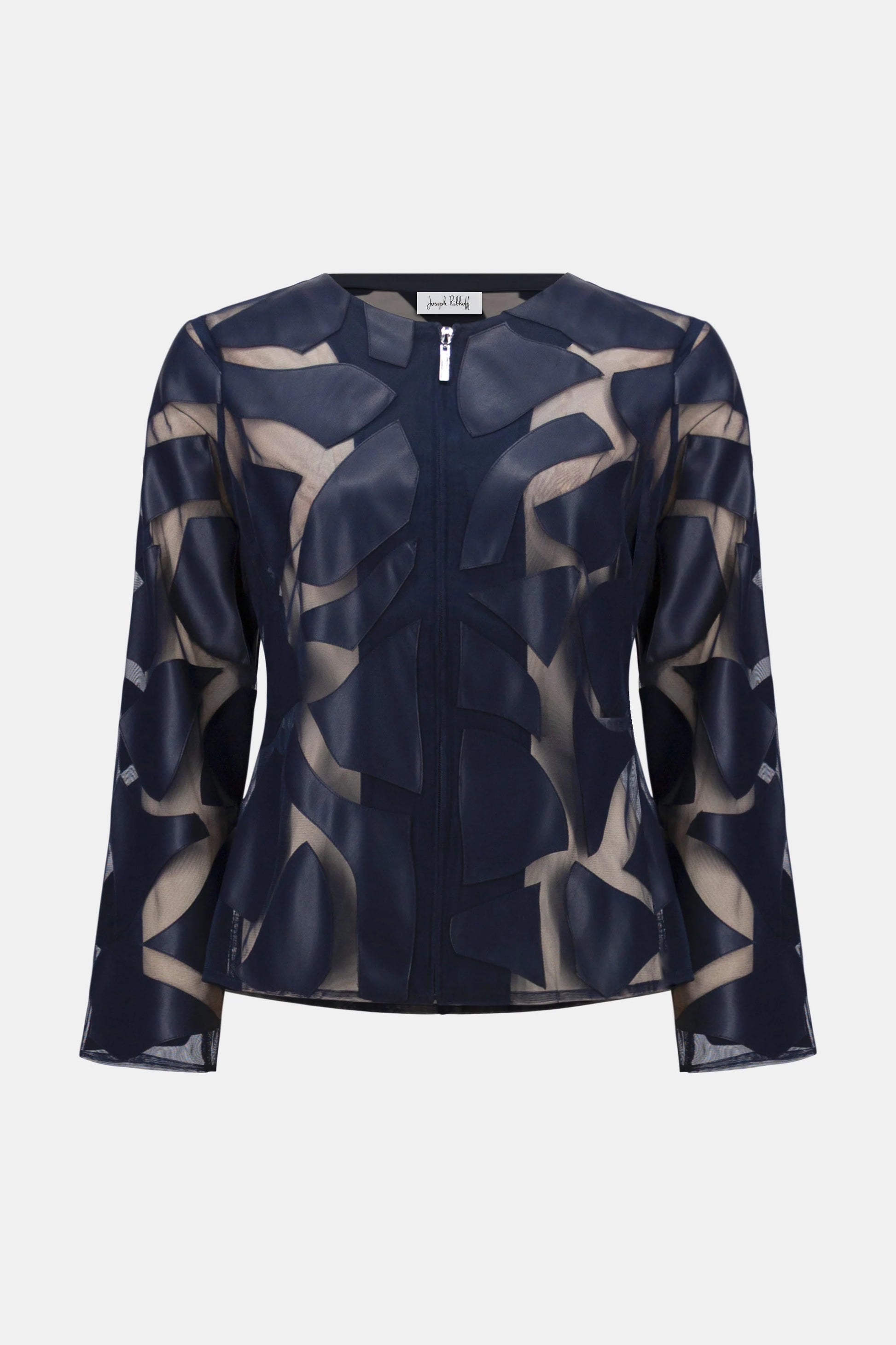 Joseph Ribkoff Midnight Blue Laser Cut Leatherette Fitted Jacket