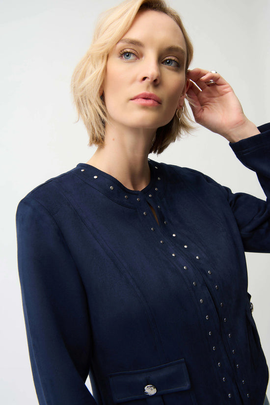 Joseph Ribkoff Midnight Scuba Suede Straight 4-Pocket Jacket With Military Button 261909