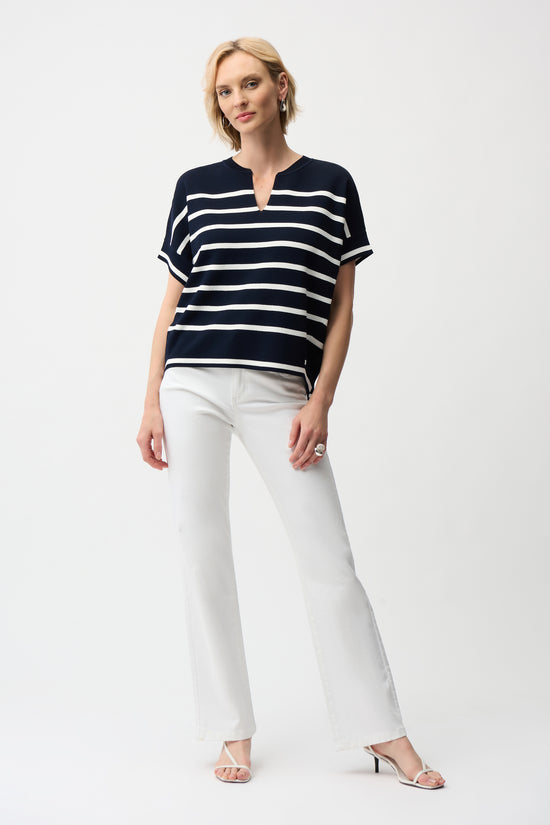 Joseph Ribkoff Navy & Cream Striped Short Sleeve Knit Top