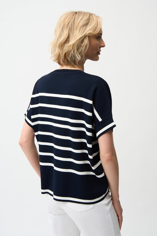Joseph Ribkoff Navy & Cream Striped Short Sleeve Knit Top