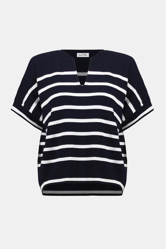 Joseph Ribkoff Navy & Cream Striped Short Sleeve Knit Top