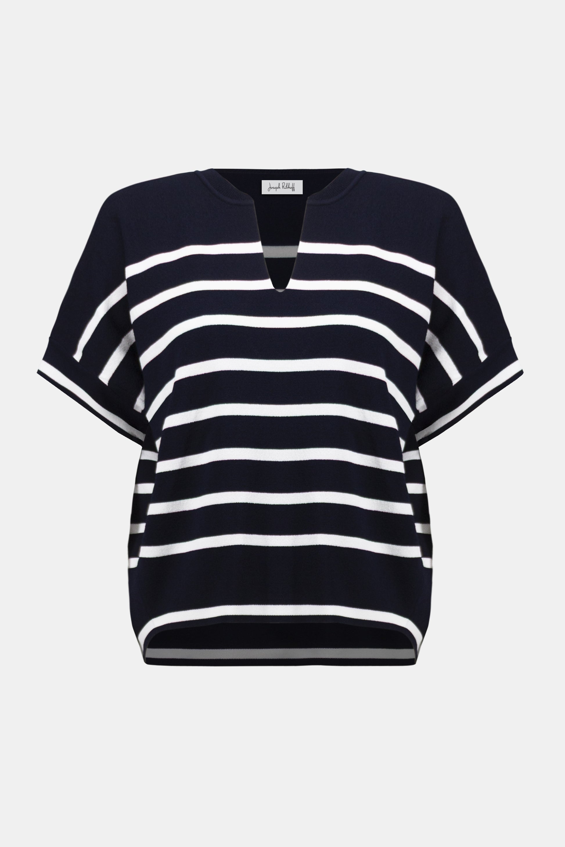 Joseph Ribkoff Navy & Cream Striped Short Sleeve Knit Top