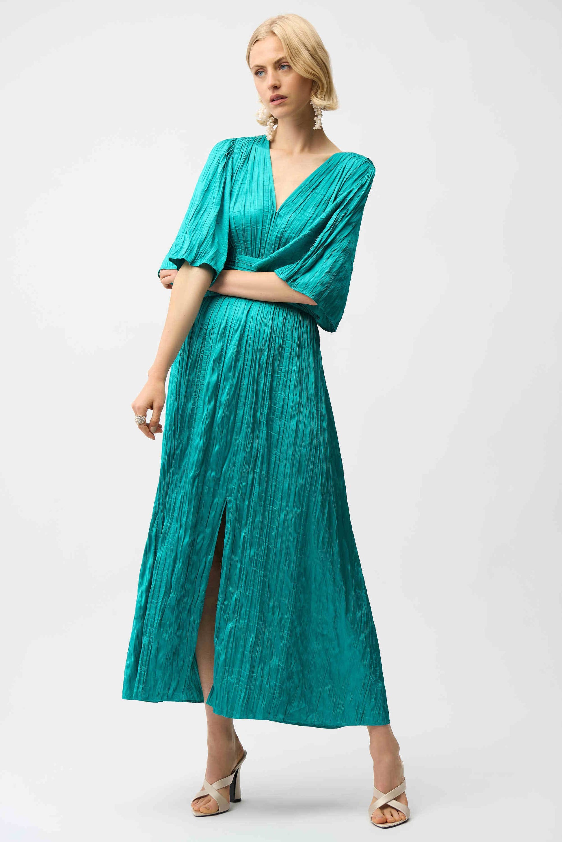 joseph ribkoff pleated satin midi dress Joseph Ribkoff Pleated Satin Midi Dress