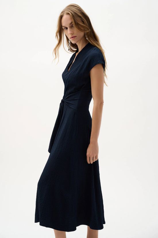 Joseph Ribkoff Midnight Blue Woven Seersucker Fit And Flare Dress