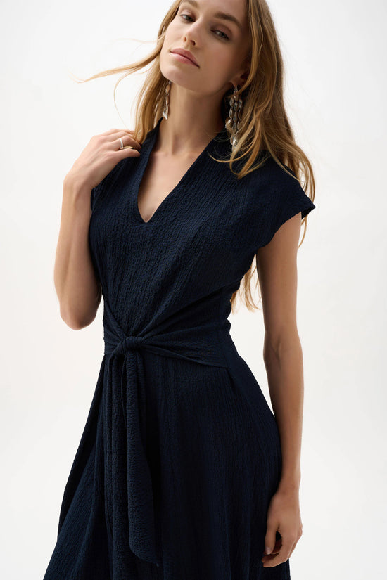 Joseph Ribkoff Midnight Blue Woven Seersucker Fit And Flare Dress