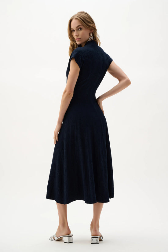 Joseph Ribkoff Midnight Blue Woven Seersucker Fit And Flare Dress