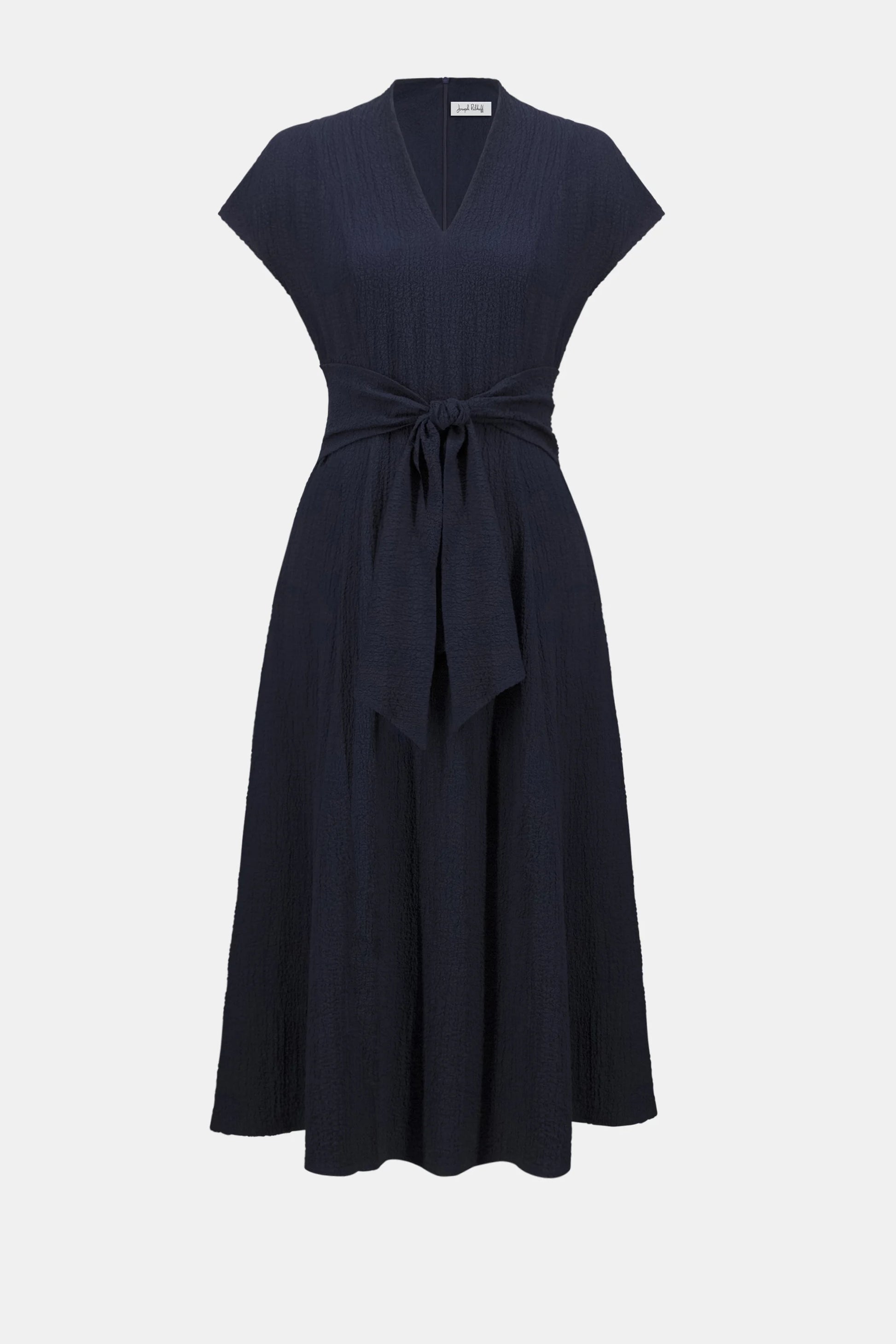 Joseph Ribkoff Midnight Blue Woven Seersucker Fit And Flare Dress