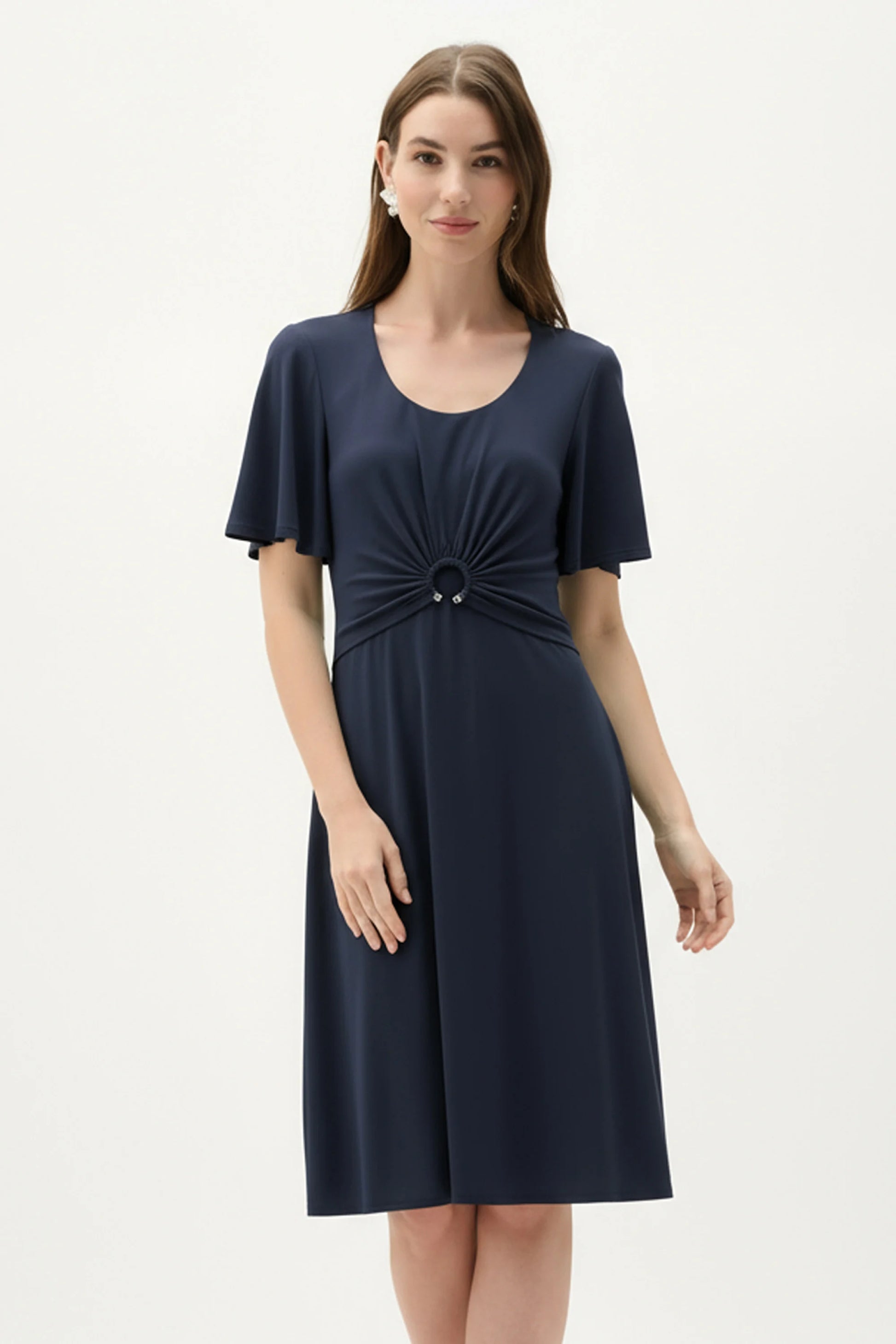 Joseph Ribkoff Midnight Blue Silky Knit Fit And Flare Dress With Bell Sleeves