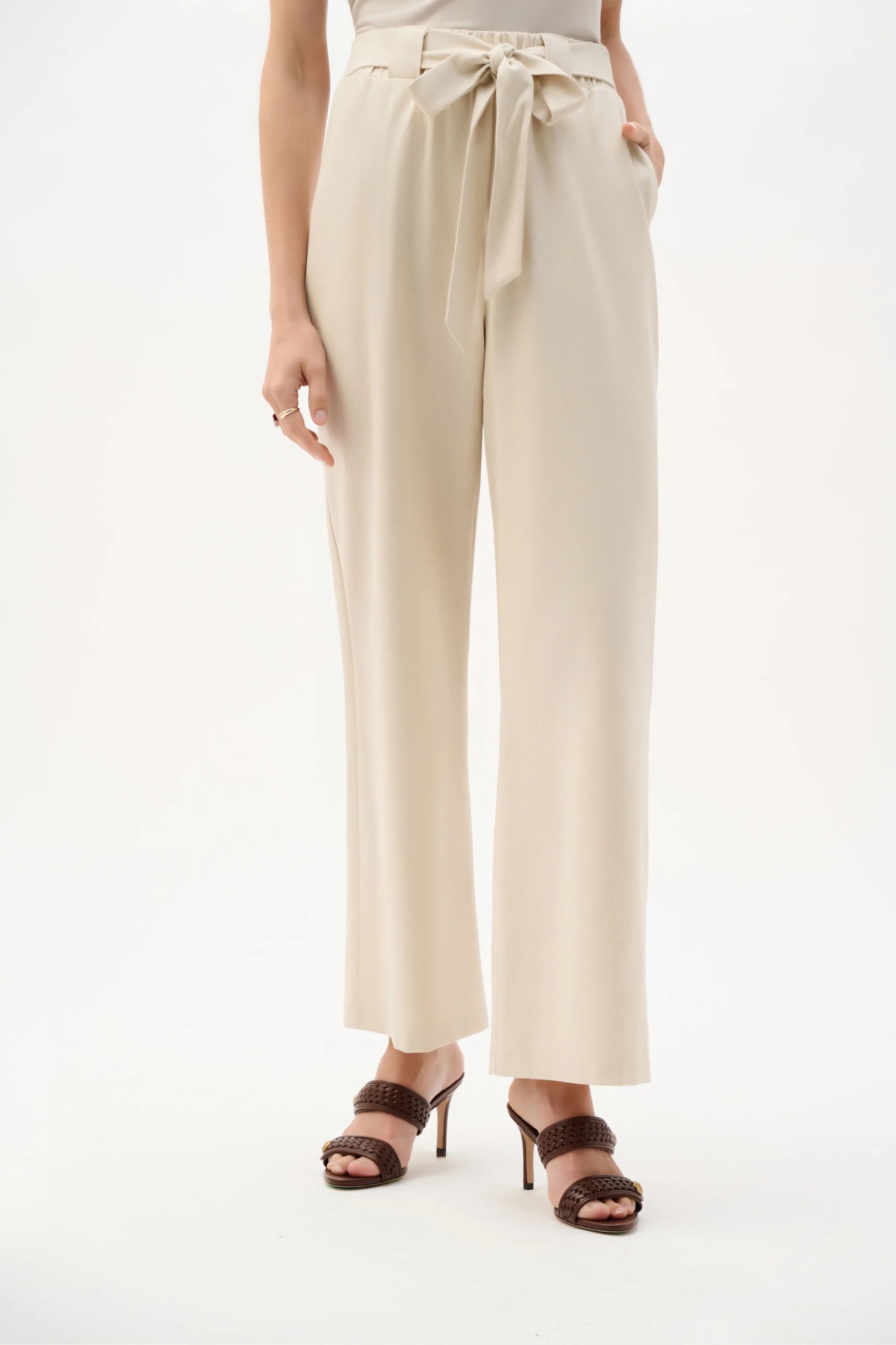 Joseph Ribkoff Natural Linen Woven Pull-On Wide Leg Trousers 