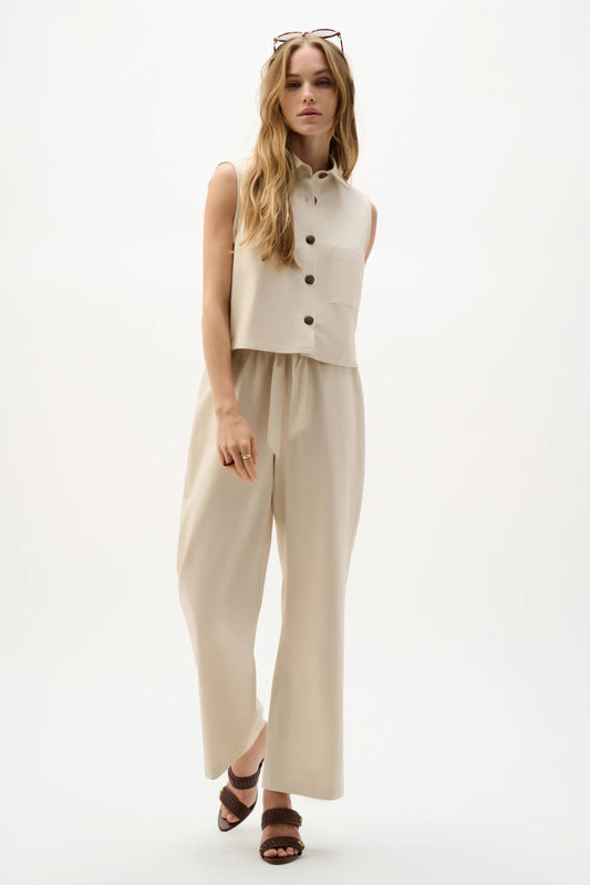 Joseph Ribkoff Natural Linen Woven Pull-On Wide Leg Trousers 