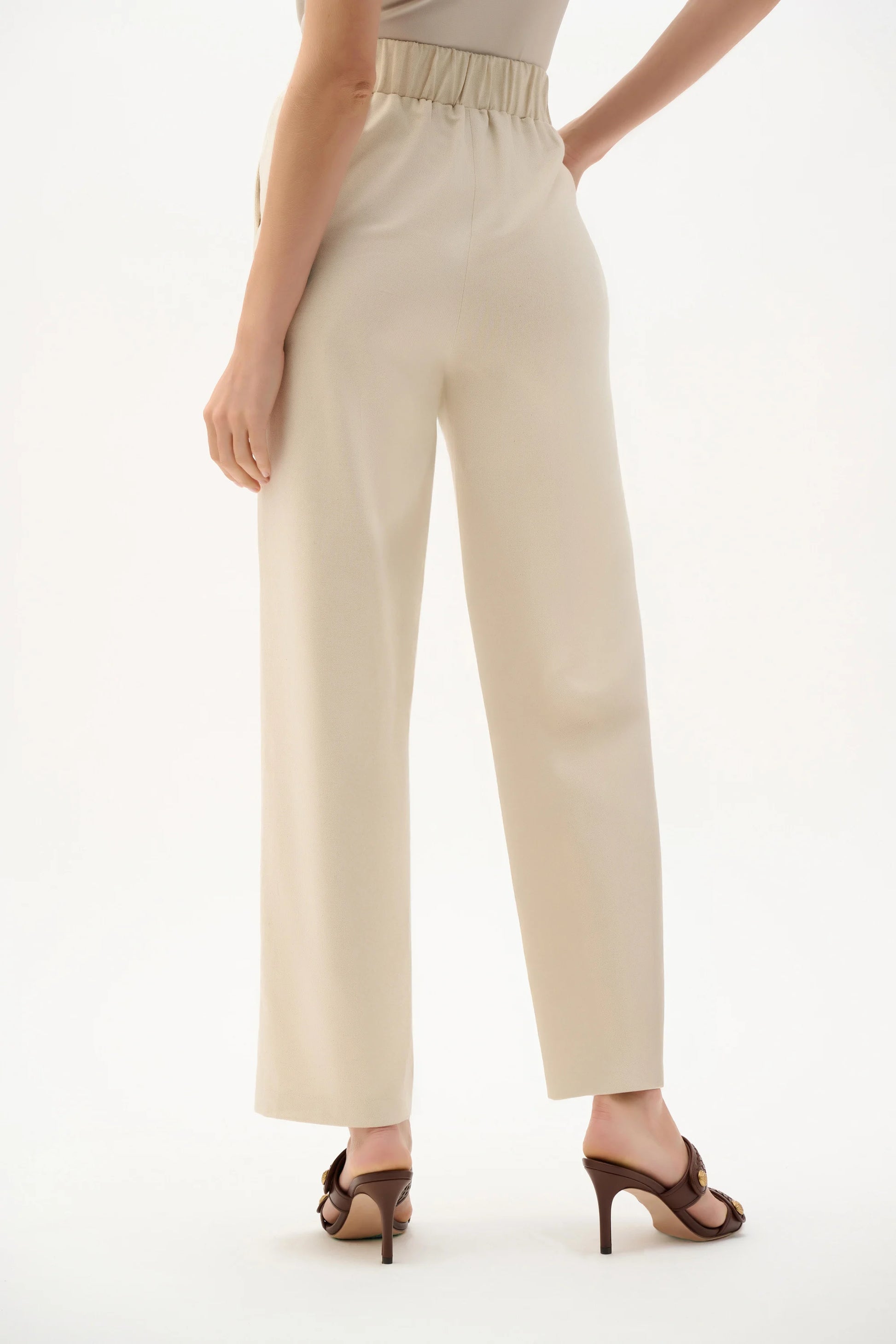 Joseph Ribkoff Natural Linen Woven Pull-On Wide Leg Trousers 