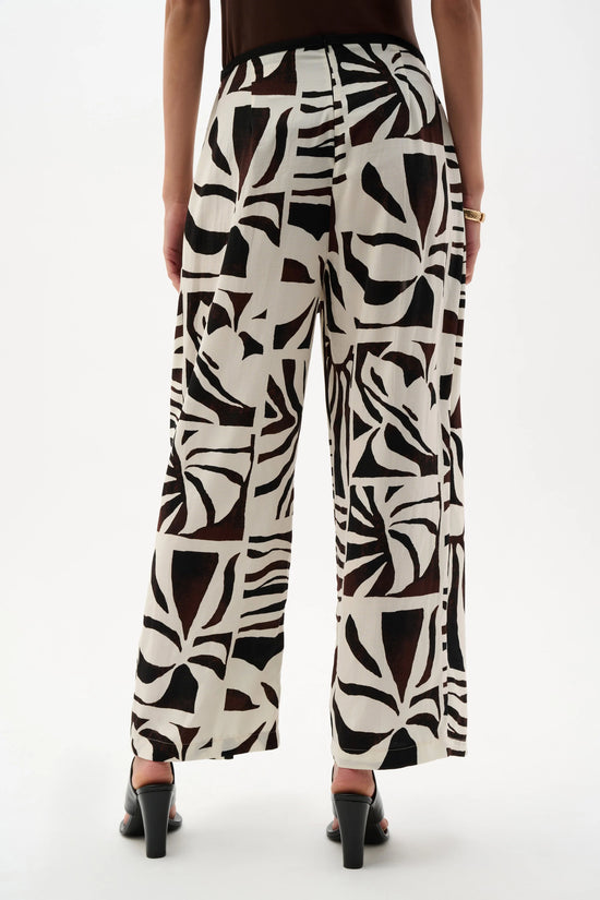 Joseph Ribkoff Beige Woven Gauze Tropical Print Wide Leg Trousers 