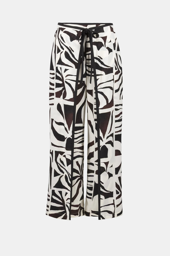 Joseph Ribkoff Beige Woven Gauze Tropical Print Wide Leg Trousers 