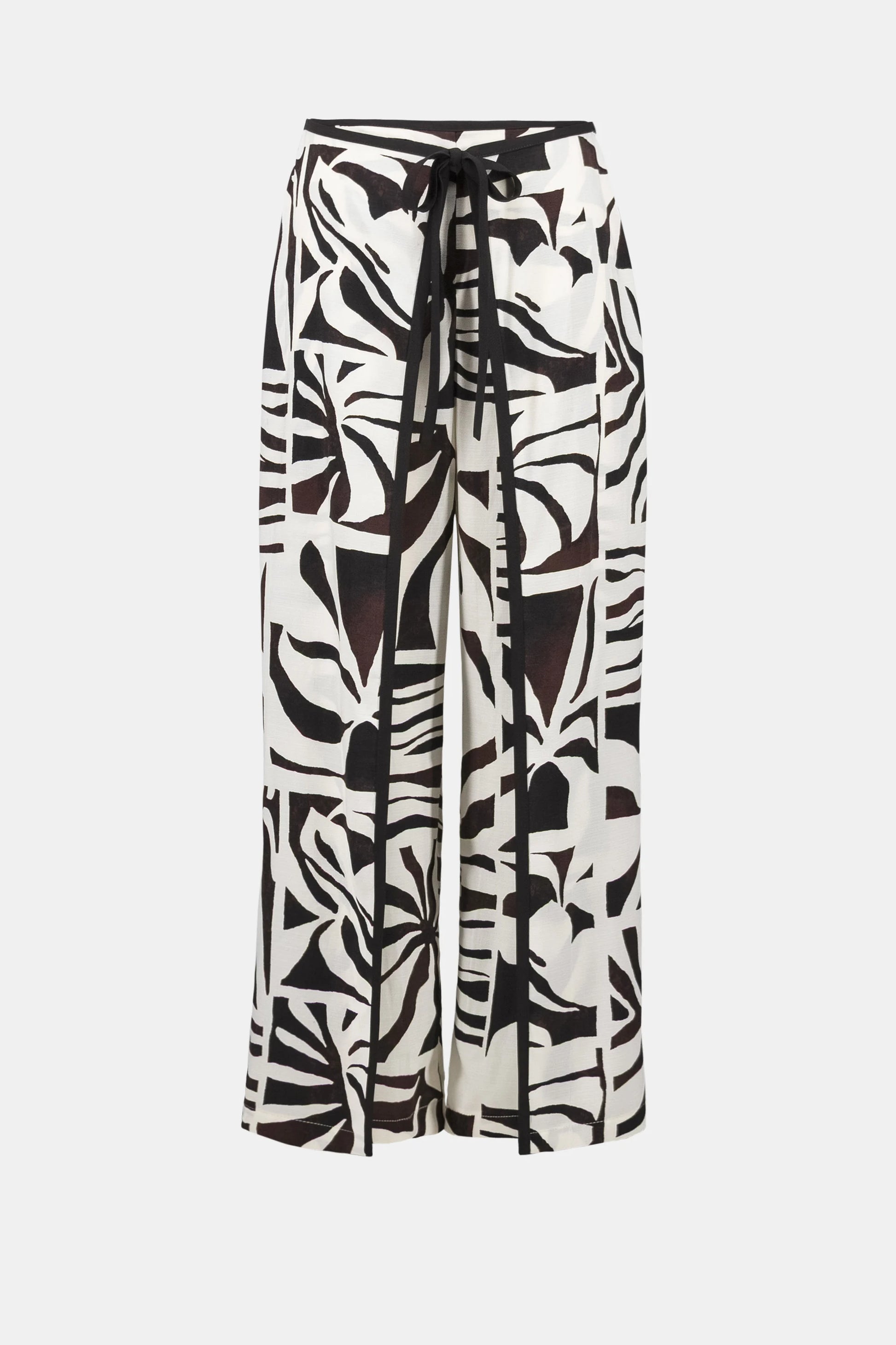 Joseph Ribkoff Beige Woven Gauze Tropical Print Wide Leg Trousers 