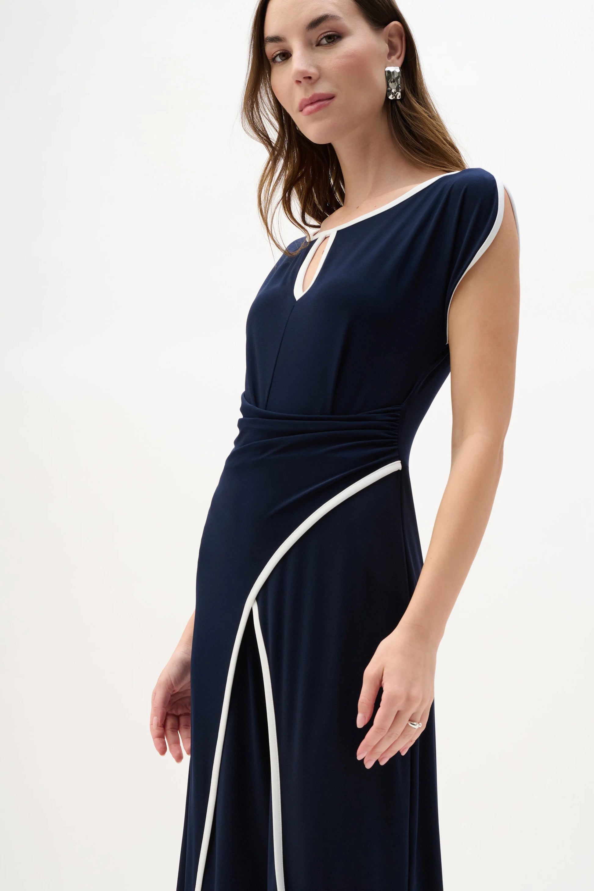 Joseph Ribkoff Midnight Blue Silky Knit Culotte Jumpsuit With Draped Bodice