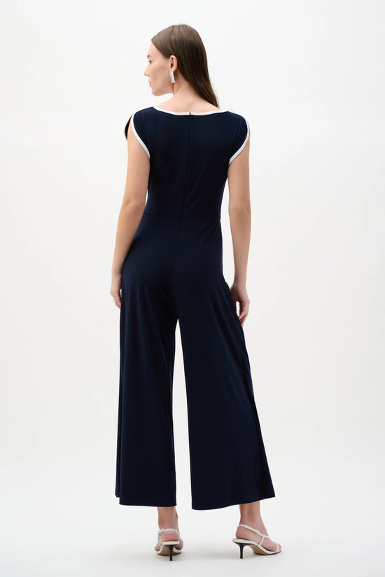 Joseph Ribkoff Midnight Blue Silky Knit Culotte Jumpsuit With Draped Bodice