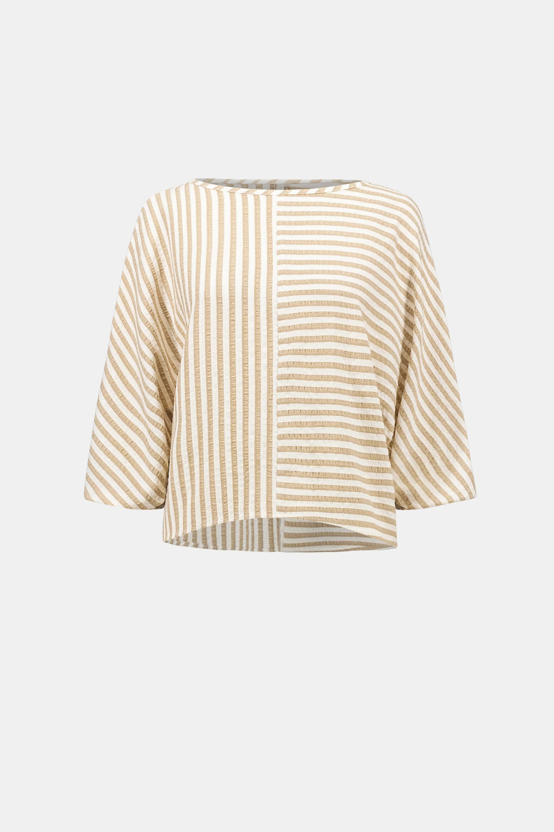 Joseph Ribkoff Beige Woven Stripe Boxy Top With Boat Neck