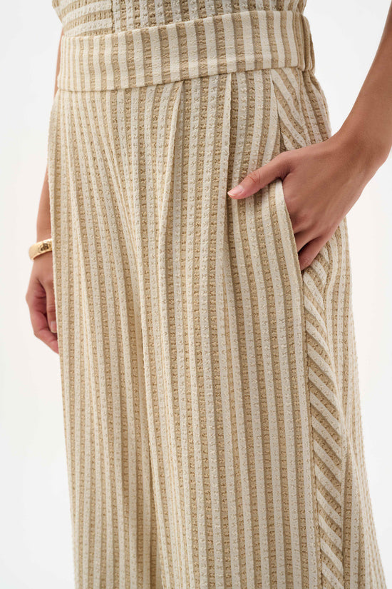 Joseph Ribkoff Beige/Off-White Woven Stripe Wide Leg Pull-On Trousers