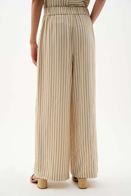 Joseph Ribkoff Beige/Off-White Woven Stripe Wide Leg Pull-On Trousers