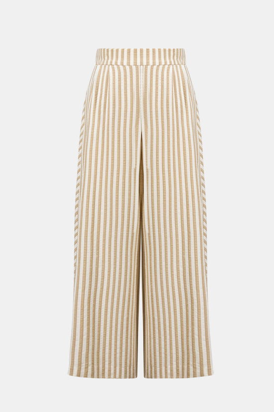 Joseph Ribkoff Beige/Off-White Woven Stripe Wide Leg Pull-On Trousers