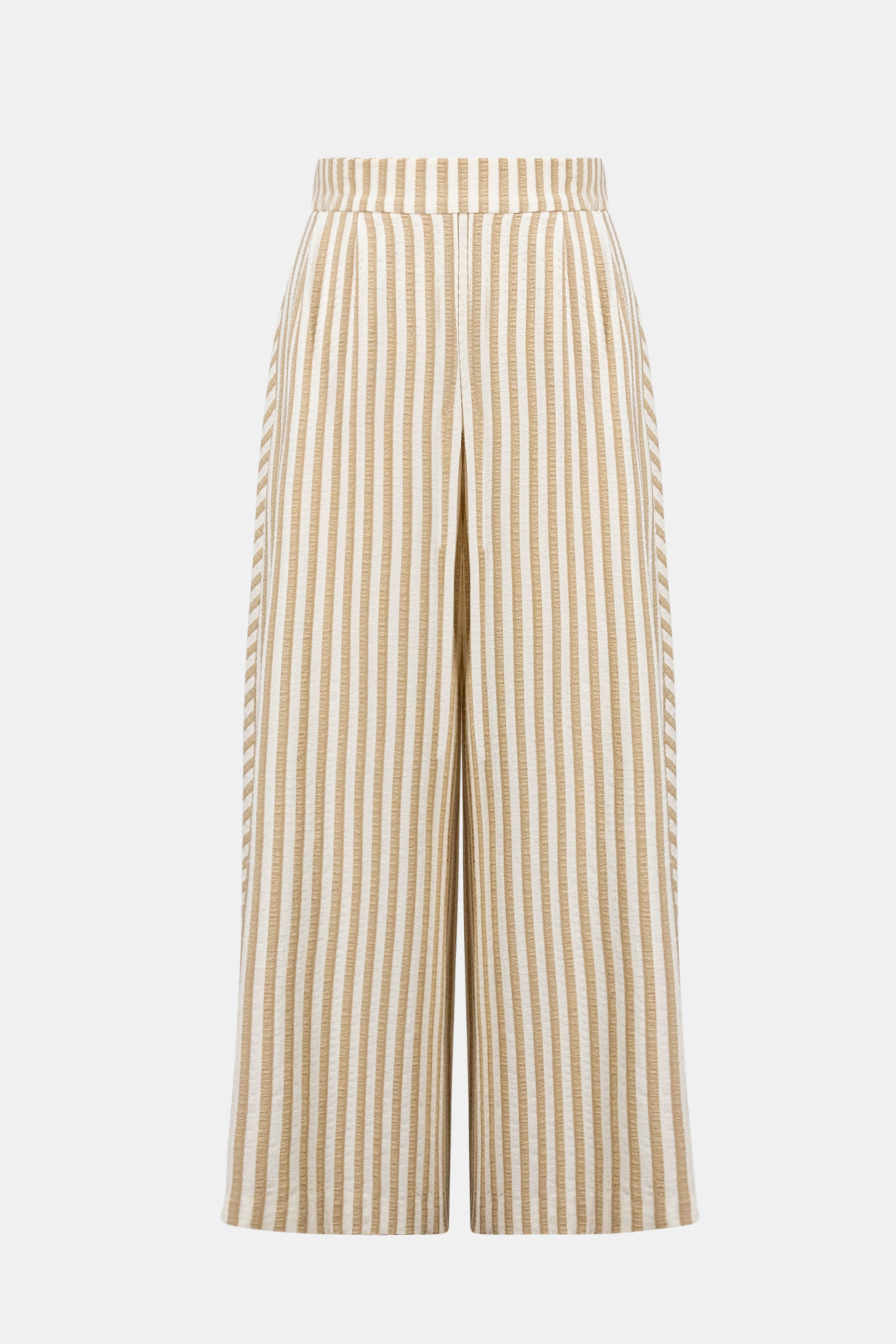 Joseph Ribkoff Beige/Off-White Woven Stripe Wide Leg Pull-On Trousers