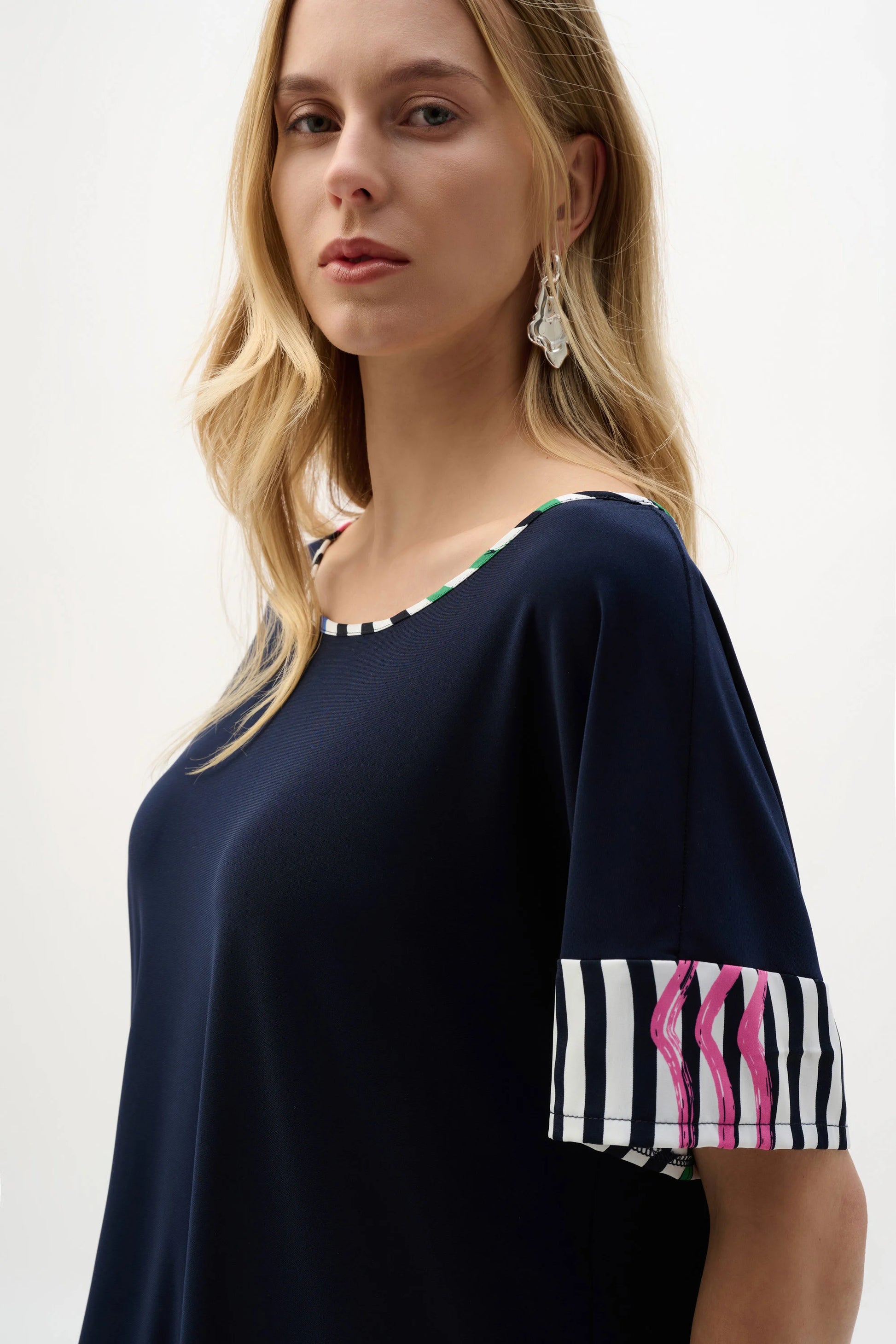 Joseph Ribkoff Midnight Blue Silky Knit And Woven Stripe Print