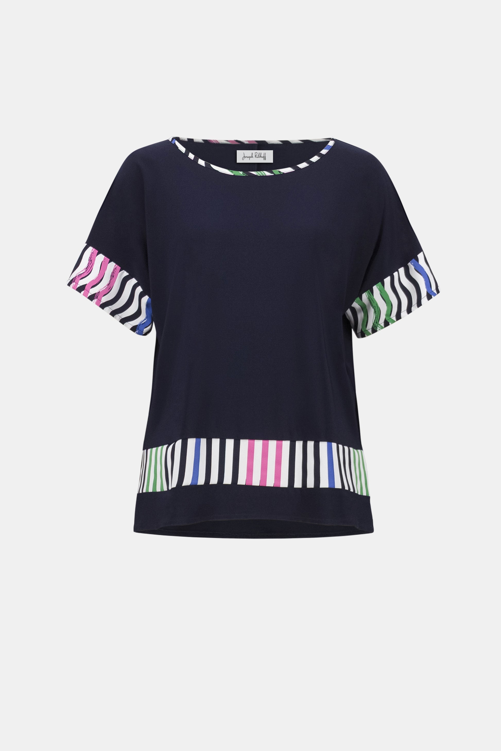 Joseph Ribkoff Midnight Blue Silky Knit And Woven Stripe Print Boxy Top