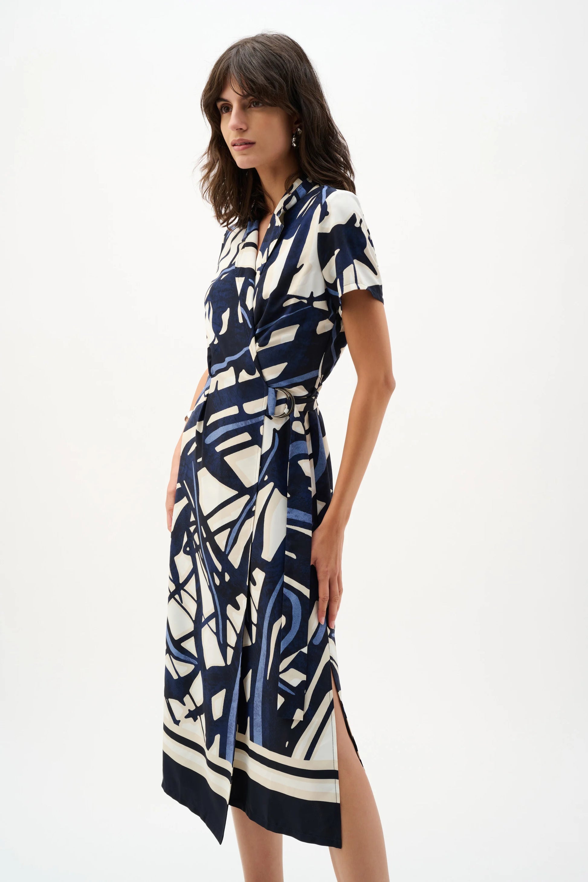 Joseph Ribkoff Vanilla/Multi Recycled Woven Abstract Print Shirt Dress