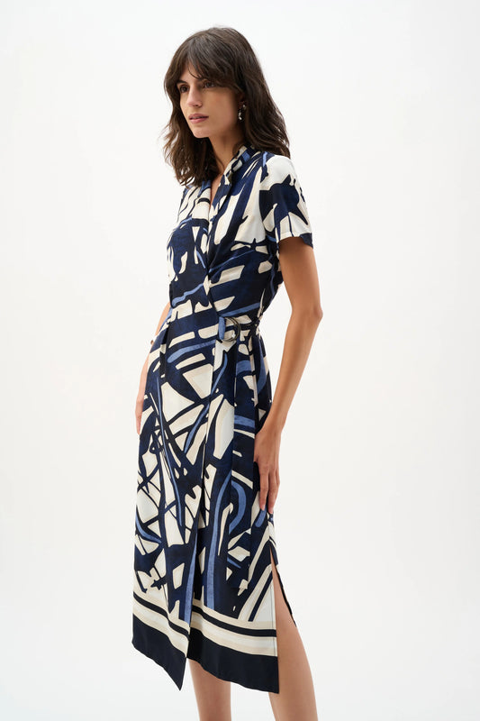 Joseph Ribkoff Vanilla/Multi Recycled Woven Abstract Print Shirt Dress