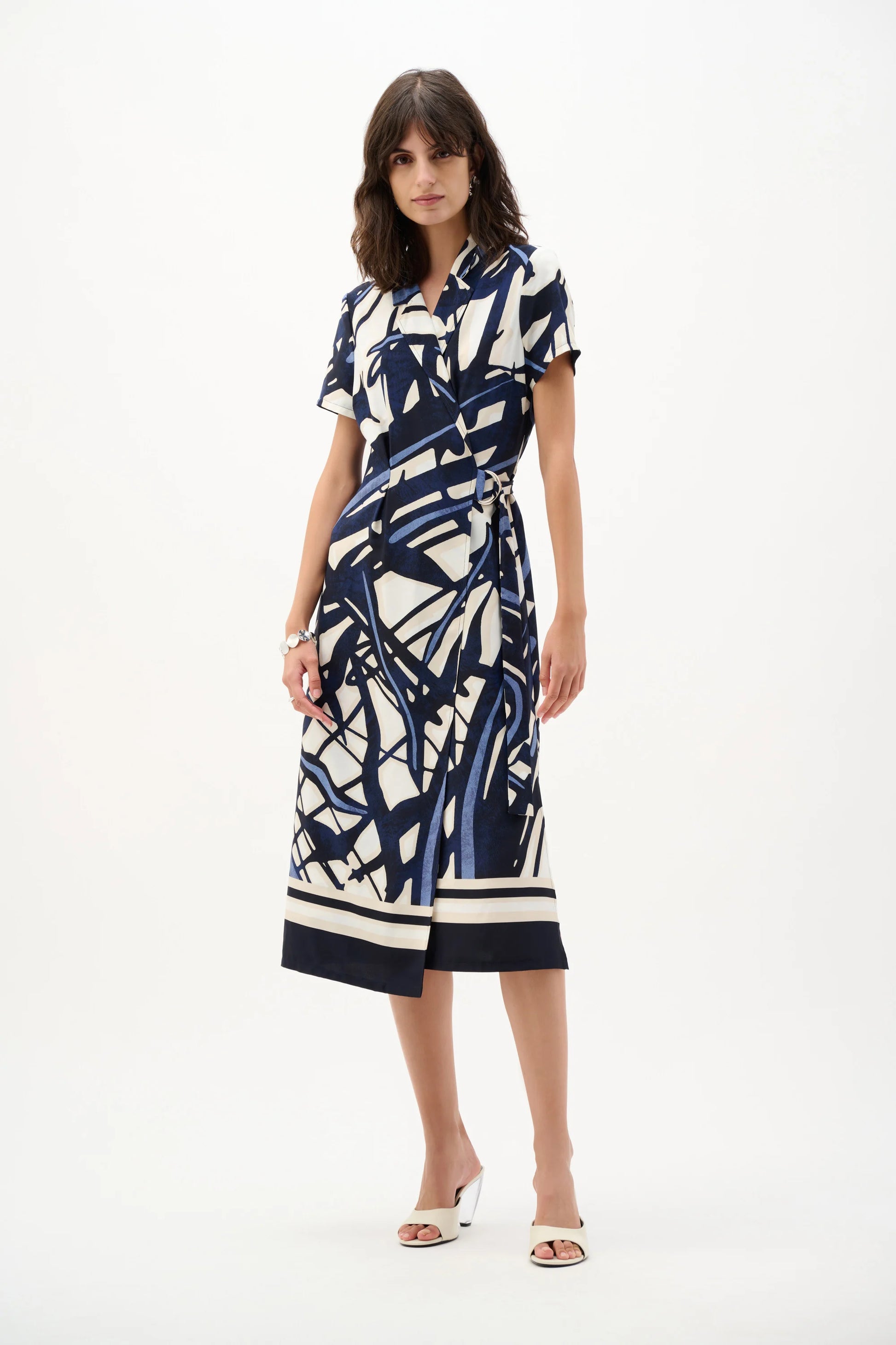 Joseph Ribkoff Vanilla/Multi Recycled Woven Abstract Print Shirt Dress