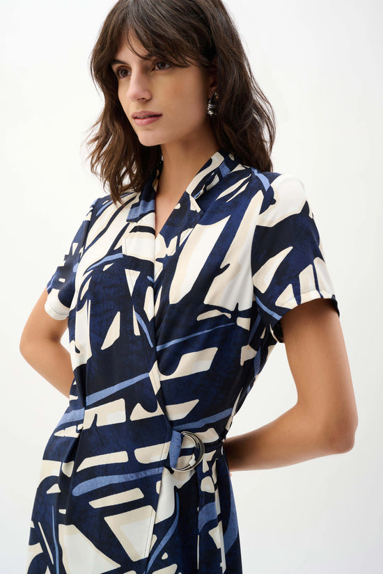 Joseph Ribkoff Vanilla/Multi Recycled Woven Abstract Print Shirt Dress