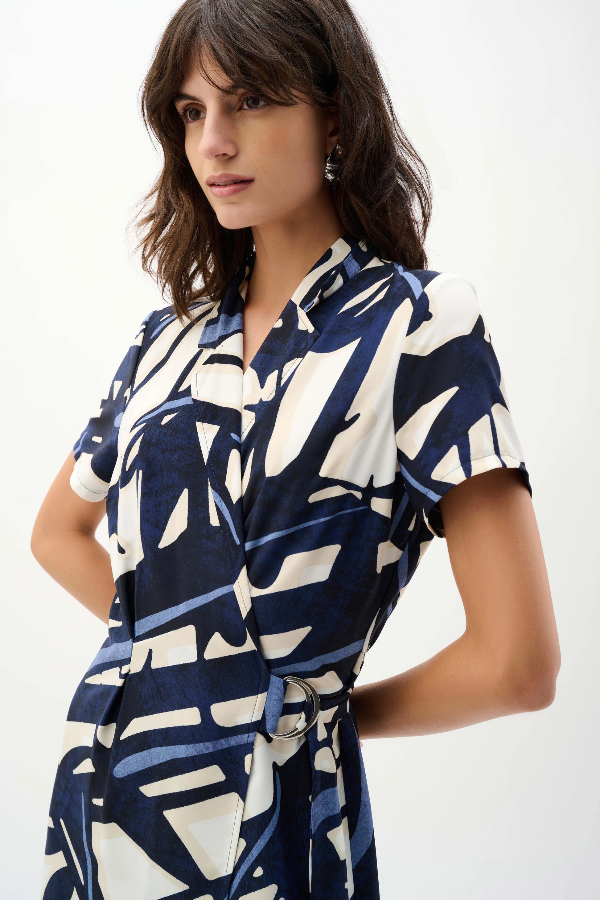 Joseph Ribkoff Vanilla/Multi Recycled Woven Abstract Print Shirt Dress