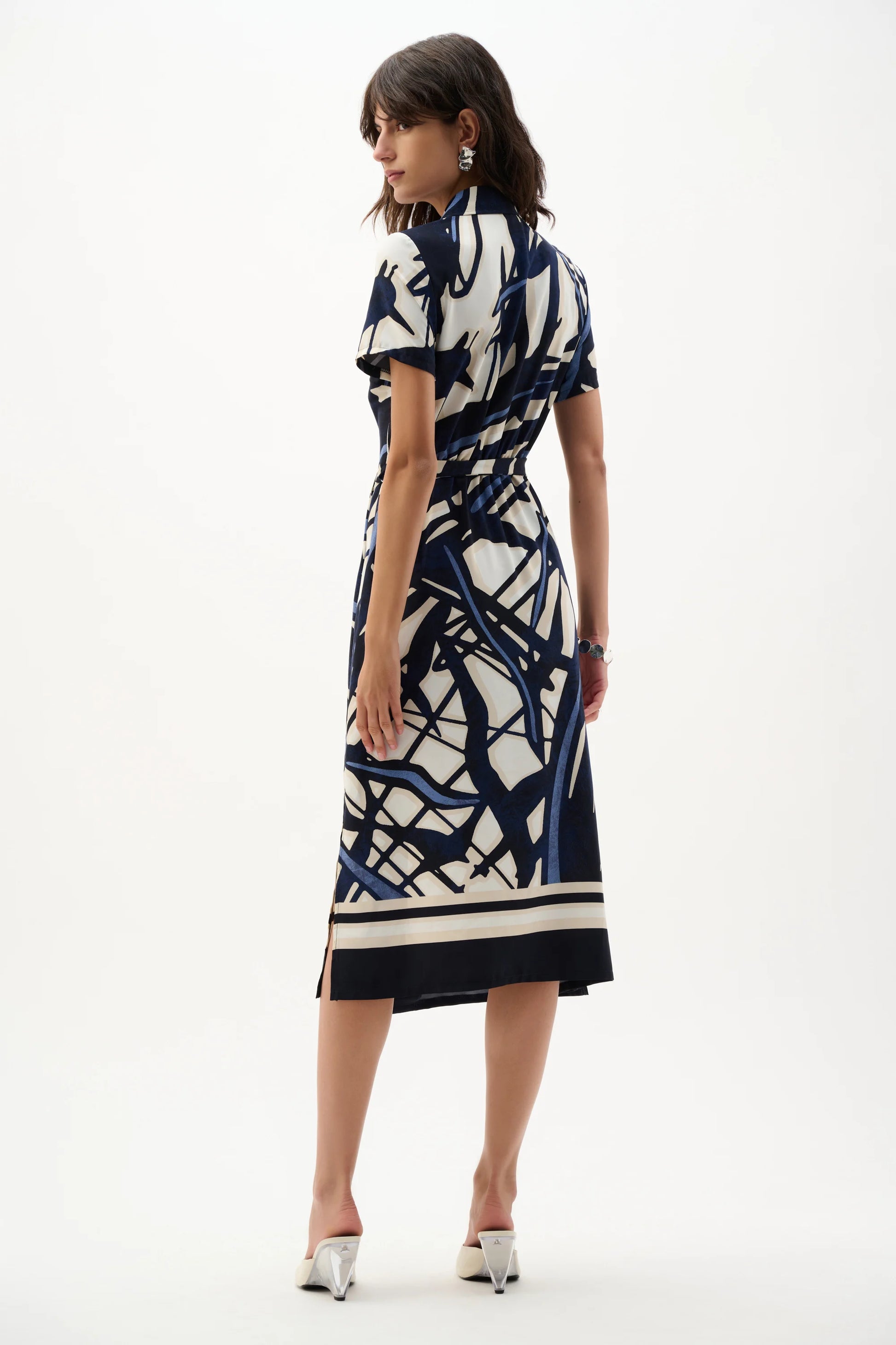 Joseph Ribkoff Vanilla/Multi Recycled Woven Abstract Print Shirt Dress