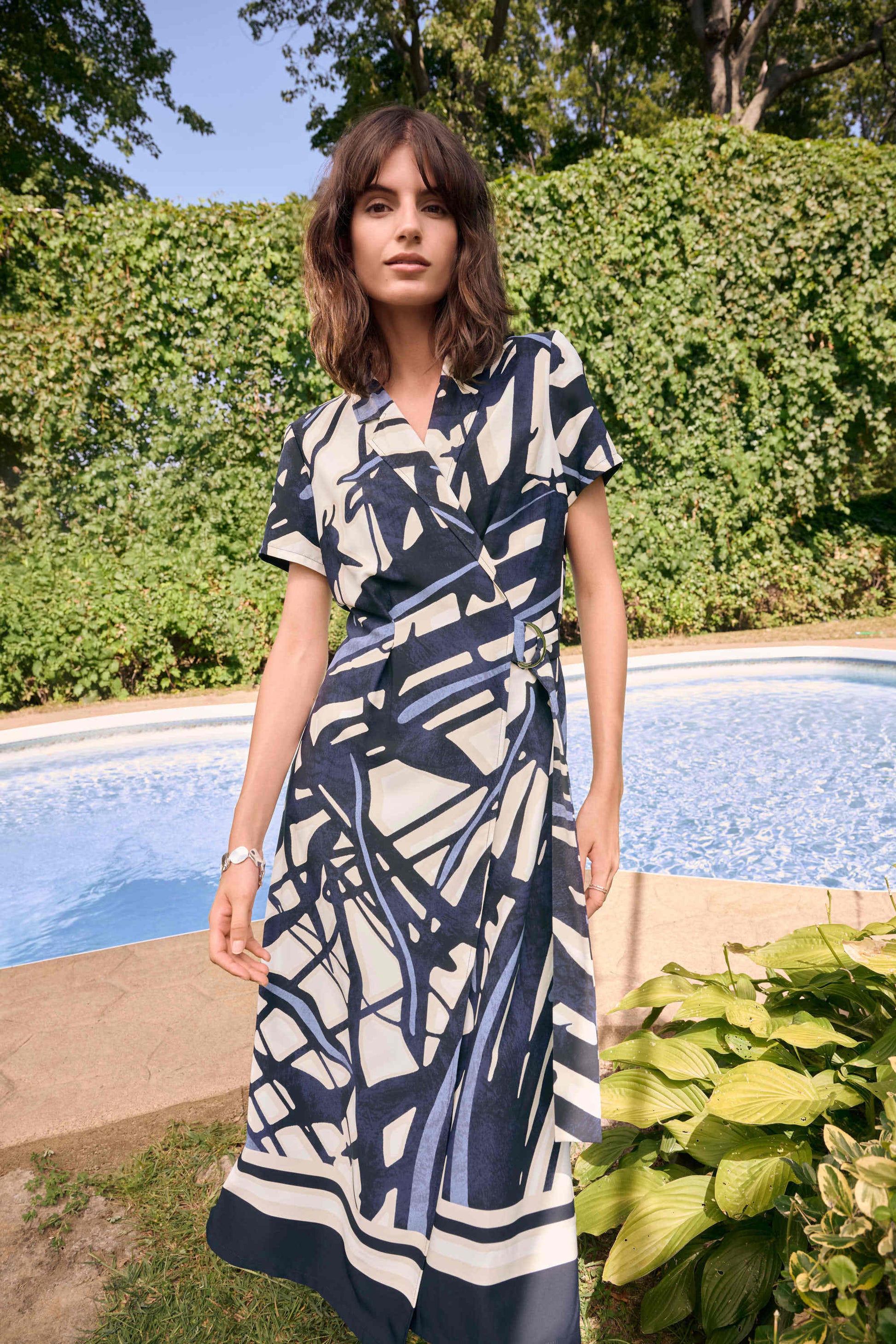 Joseph Ribkoff Vanilla/Multi Recycled Woven Abstract Print Shirt Dress