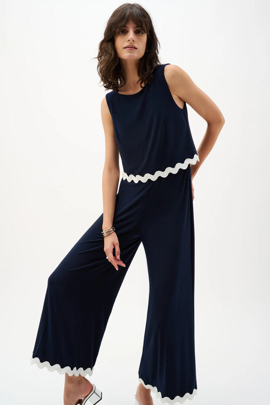 Joseph Ribkoff Midnight Blue Silky Knit Culotte Jumpsuit With Contrast Trim