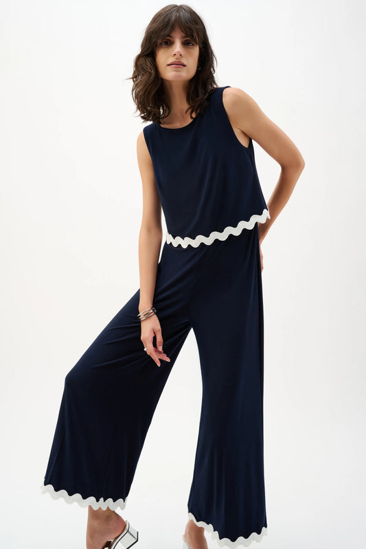Joseph Ribkoff Midnight Blue Silky Knit Culotte Jumpsuit With Contrast Trim