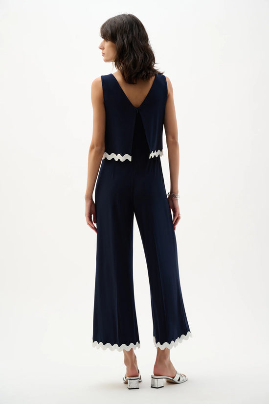 Joseph Ribkoff Midnight Blue Silky Knit Culotte Jumpsuit With Contrast Trim