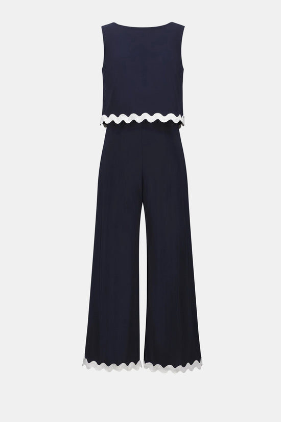 Joseph Ribkoff Midnight Blue Silky Knit Culotte Jumpsuit With Contrast Trim