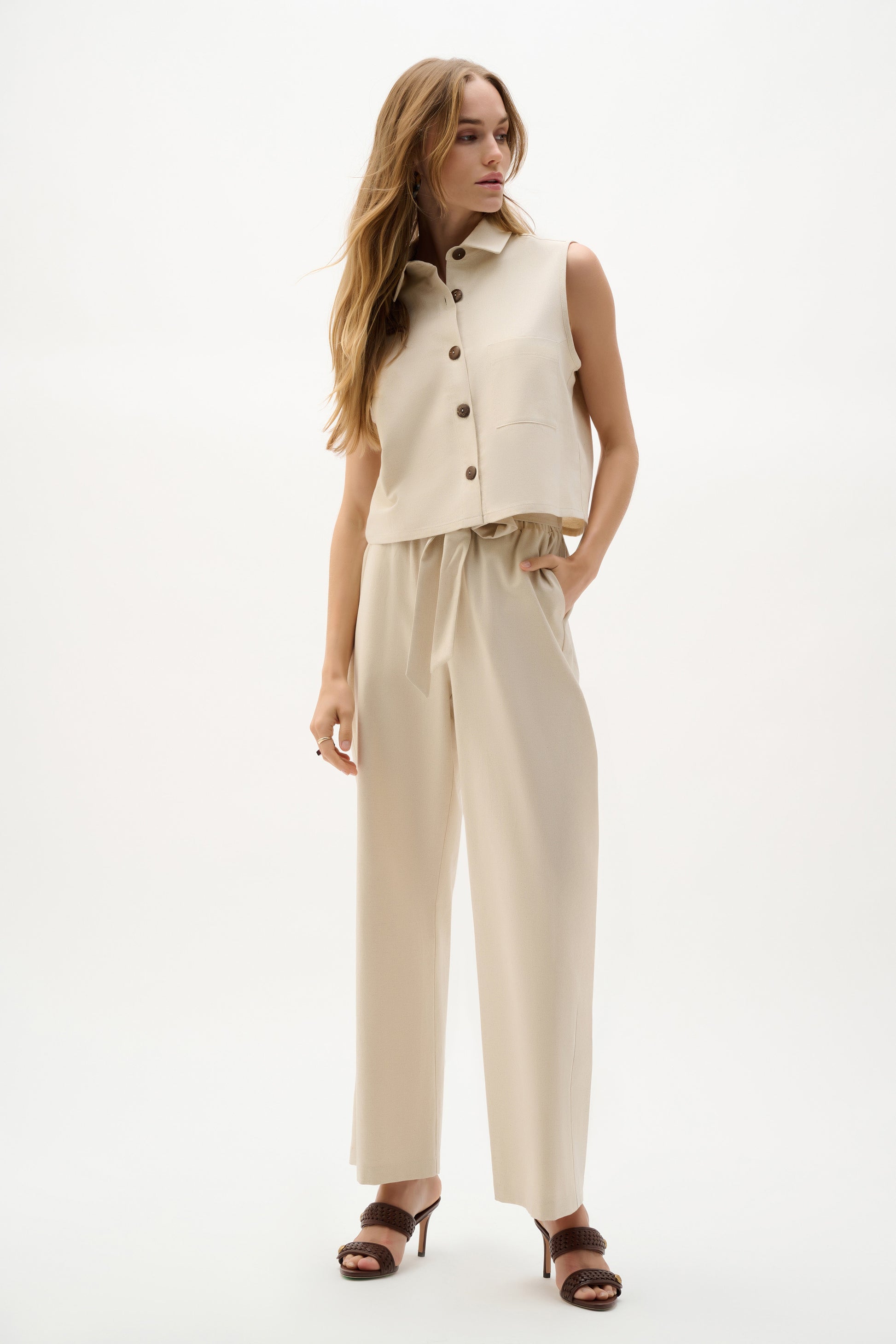 Joseph Ribkoff Natural Linen Sleeveless Straight Shirt Top