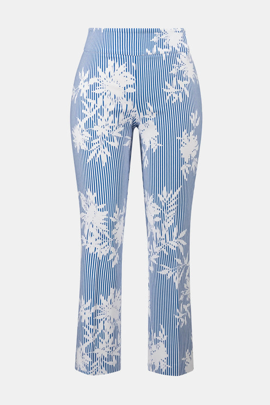Joseph Ribkoff Blue & Vanilla Millennium Printed Straight Pull-On Trousers
