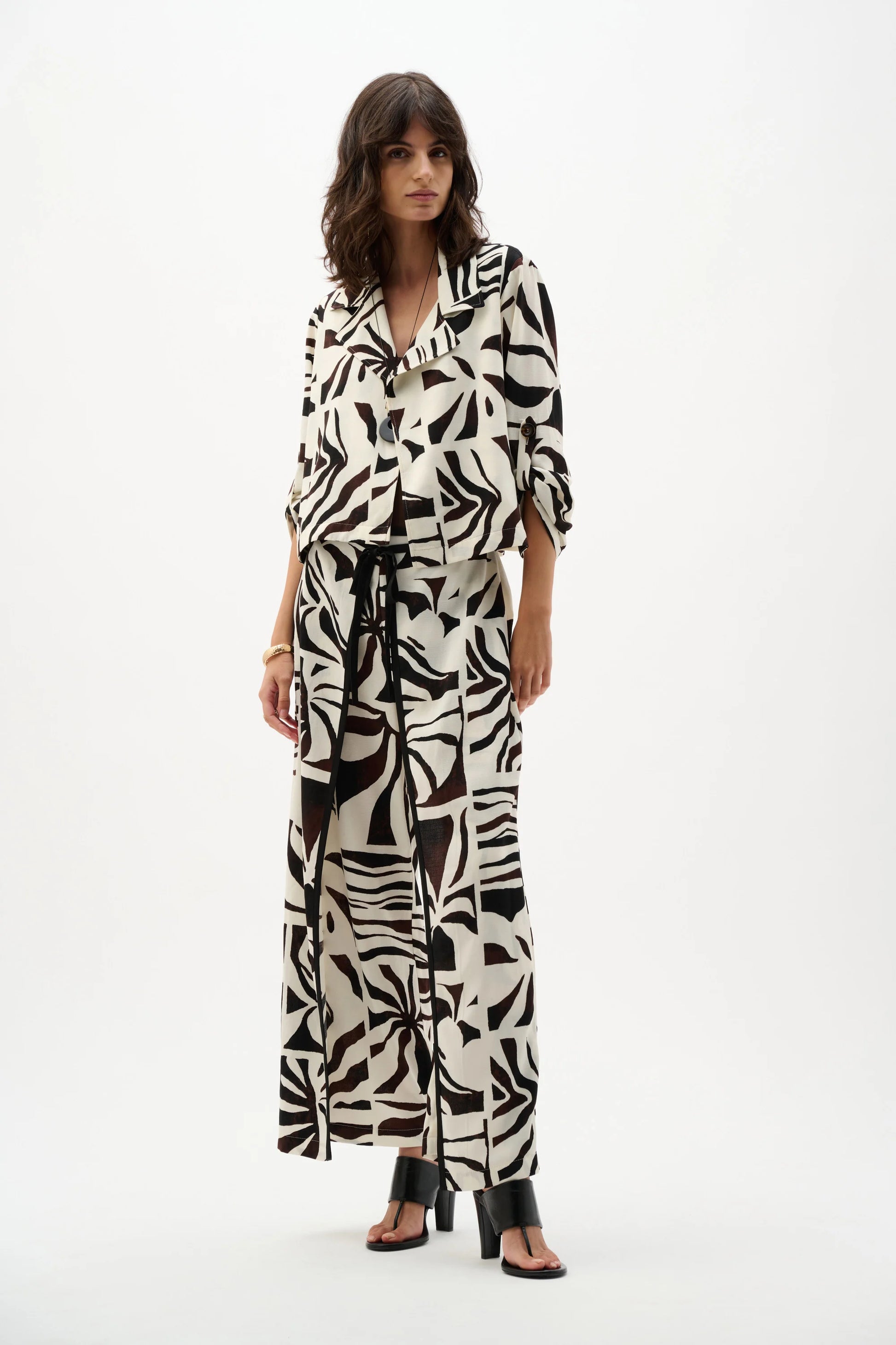 Joseph Ribkoff Cream Woven Gauze Tropical Print Boxy Blazer